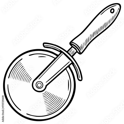 Line art pizza cutter vector illustration cooking equipment isolated