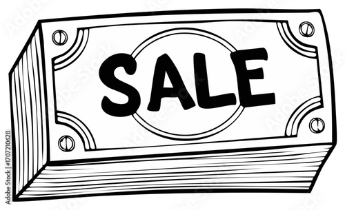 Money stack with sale text inscribed in a circle promoting discounts and savings