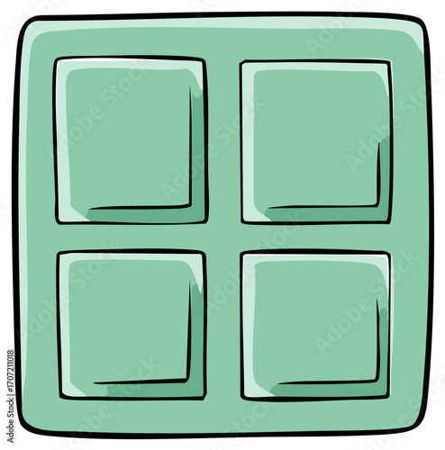 Cartoon illustration of a mint green chocolate bar with four squares