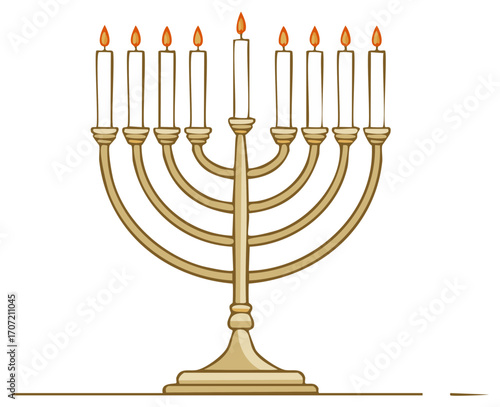 Cartoon Menorah with Nine Lit Candles Illustration for Jewish Holiday Celebration