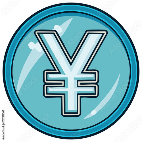 Blue Coin with Japanese Yen Symbol Illustration