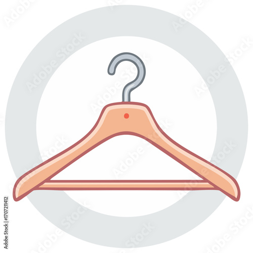 Cartoon illustration of a wooden clothes hanger within a simple design.