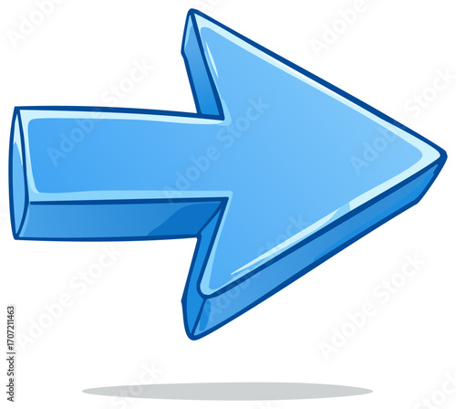 Vibrant blue three dimensional arrow pointing right with a subtle shadow underneath