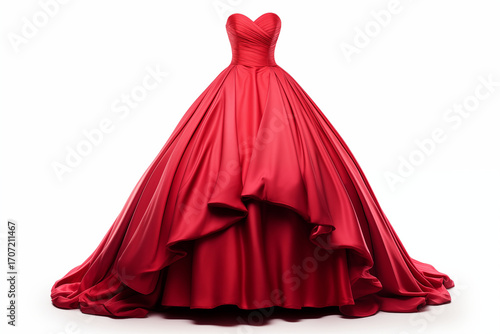 Red evening dress isolated on white background