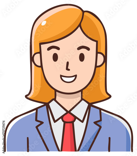 Businesswoman Cartoon Character Avatar with Jacket and Tie Design Smiling