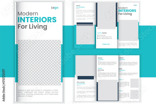 Modern Living Room Interior Design Trifold Brochure Template