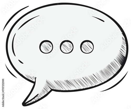 Hand Drawn Speech Bubble with Three Dots Indicating Silence or Pause, Comic Style Conversation Graphic