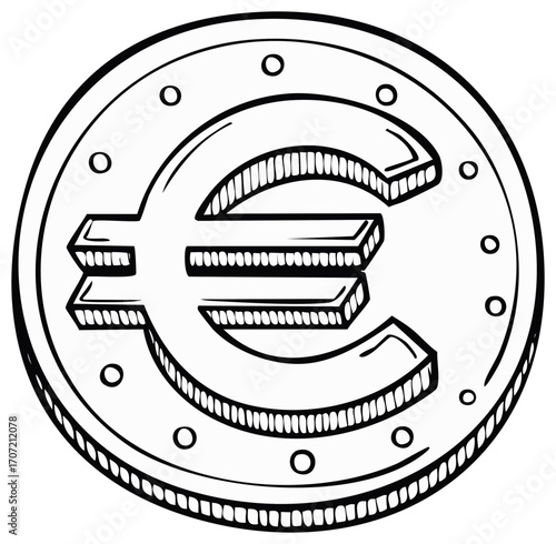 Hand drawn euro symbol on a coin illustration