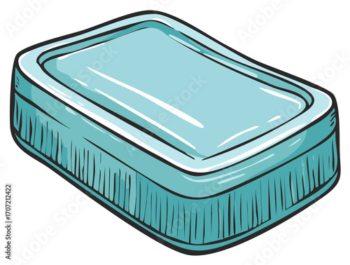 Illustration of a blue soap bar with black outline in a cartoon style