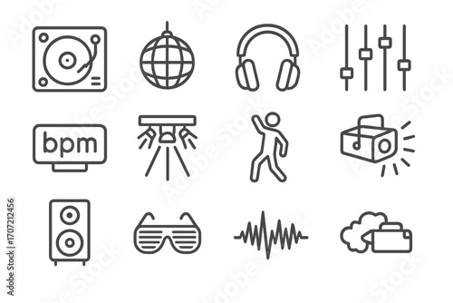 Floor music speaker dj strobe icon vector rave dance counter bpm slider