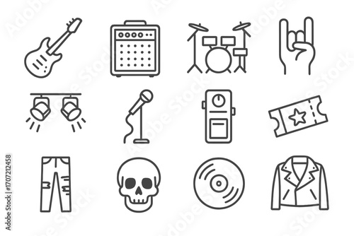 Icons amp kit rock icon lights hand vector guitar music ripped vinyl