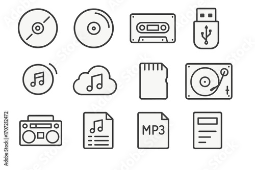Icons vector vinyl playlist cloud format music tape audio cover icon usb