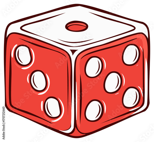 Red Dice Cubes with White Spots Cartoon Illustration, Luck and Games