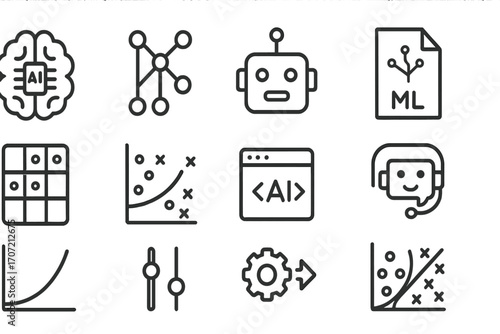 Tuning brain classification icons vector programming icon chatbot boundary ai network ml