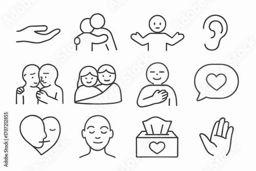 Icons care empathy gesture blanket emotional icon comforting hand open arms shared