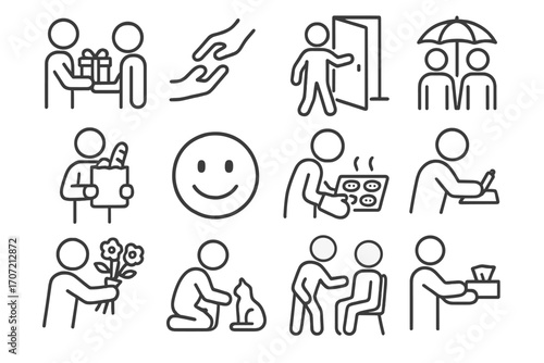 Icons gift cookies baking icon vector kindness smile caring acts sharing door