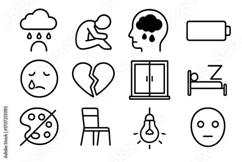 Icons vector interest slumped dark icon broken thoughts grid sleep head depression