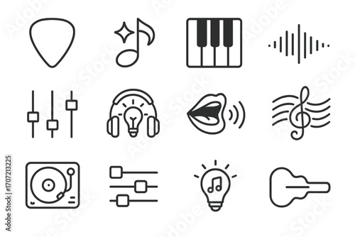 Icon note instrument creativity mixer mouth musical idea vector icons piano music
