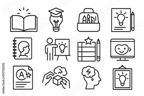 Icons classroom project icon grade class student brainstorm kids book education vector