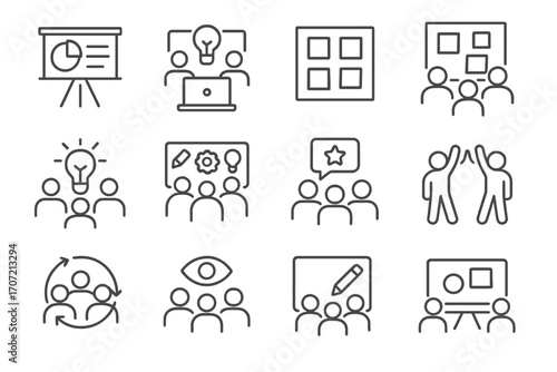 Virtual team vector vision icons group board icon spark drawpad lightbulb creativity