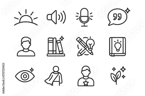 Silhouette role stars grid idea vector podcast sunrise spark icon model inspiration