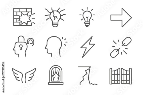 Open icon direction new icons chain release spark breakthrough ceiling moments vector