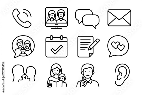 Vector family talking ear message chat icon communication advice faces speech hearts