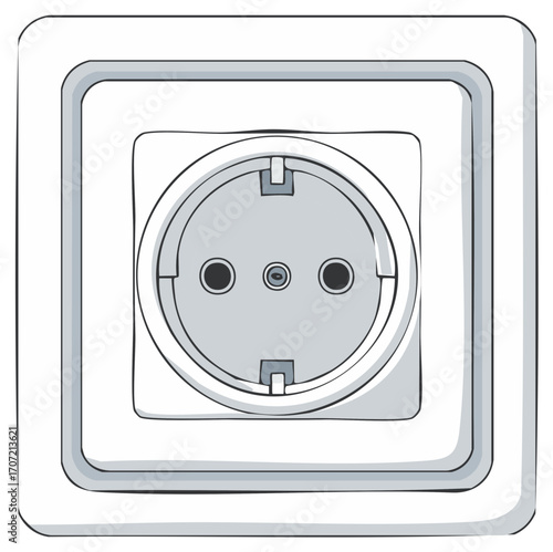 White electrical wall socket illustration for power connection and household electricity safety