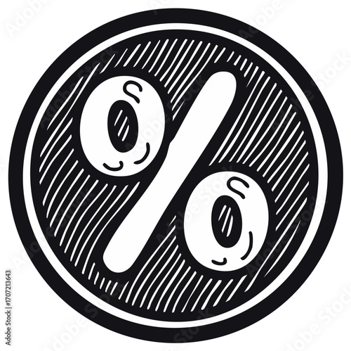 Hand drawn percent sign illustration in a bold graphic doodle style for sales and discounts