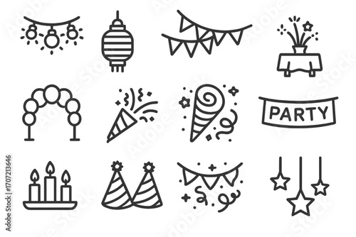 Centerpiece vector confetti arch streamer bunting festive icons icon party decorations hats