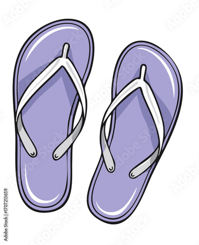 Pair of Lavender Flip Flops White Straps Summer Vacation Footwear Beach Footwear