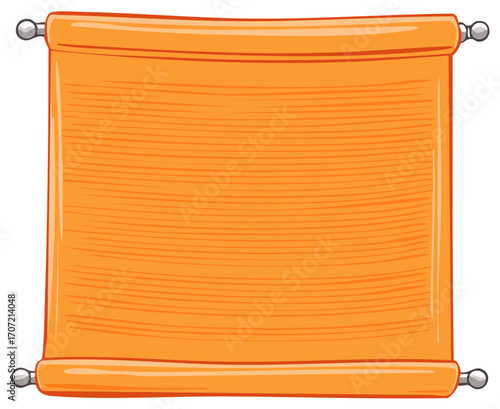 Vibrant Orange Blank Scroll Banner Illustration with Decorative Rods for Copy Space and Text