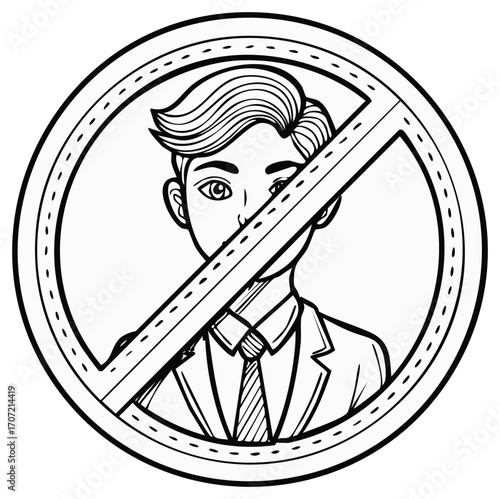 Prohibition sign over a business professional, restriction icon
