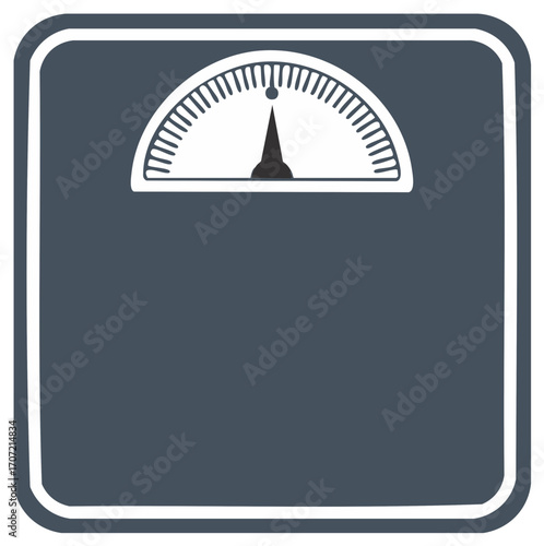 Simple illustration of a scale with a dial and needle indicating weight measurement
