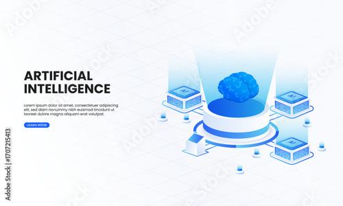 Artificial intelligence chip isometric vector illustration. Smart ai chip technology, computer electronics and AI systems landing page template.