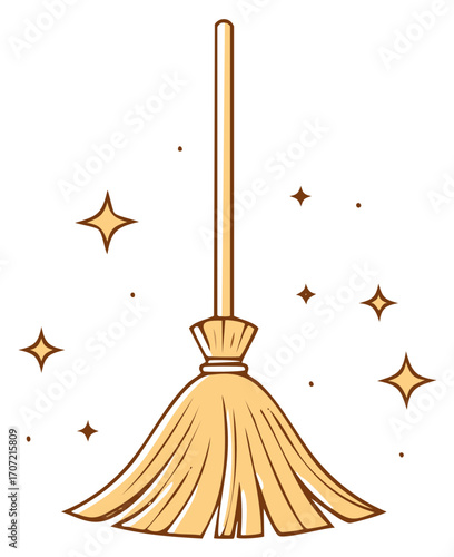 Stylized illustration of a broom with star sparkles