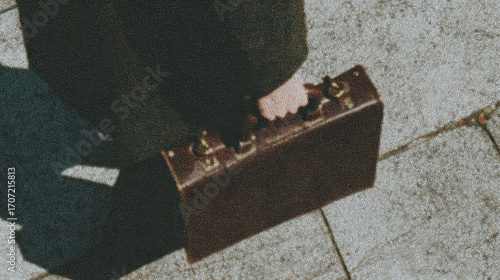 Business person carrying briefcase walking on pavement