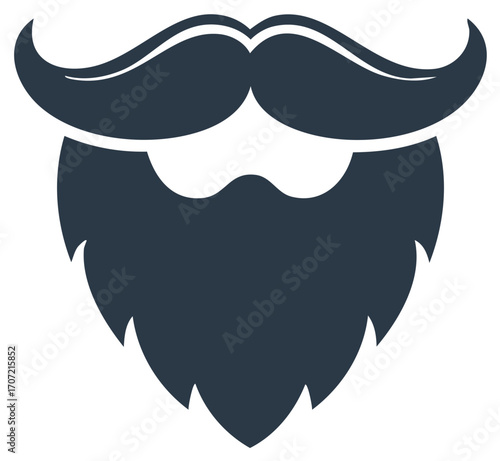 Simple flat icon of a curled mustache and full beard, a masculine barbershop symbol