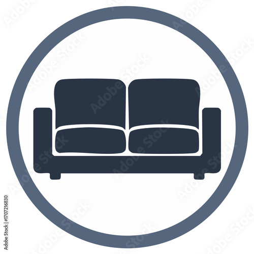 Comfortable sofa icon vector in modern circle for home decor and lounge design concepts