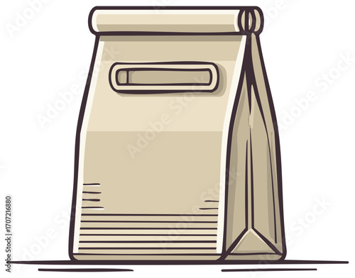 Rolled top paper takeout bag with handle cutout vector illustration