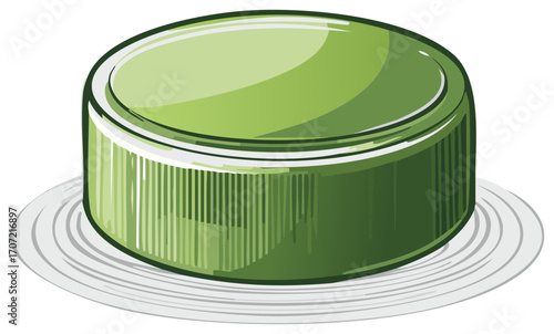 Vector illustration of a shiny green plastic bottle cap with screw ridges