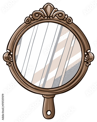 Elegant Oval Handheld Mirror with Ornate Frame for Beauty and Vanity Concepts Illustration