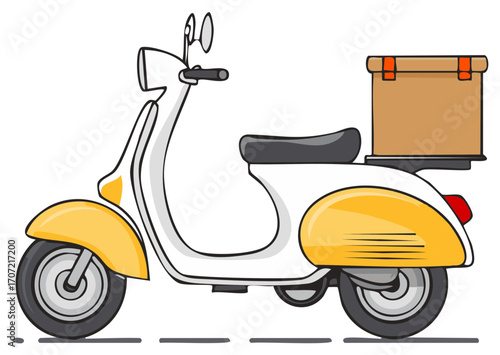 Illustration of a Retro Scooter with a Box for Delivery or Transportation