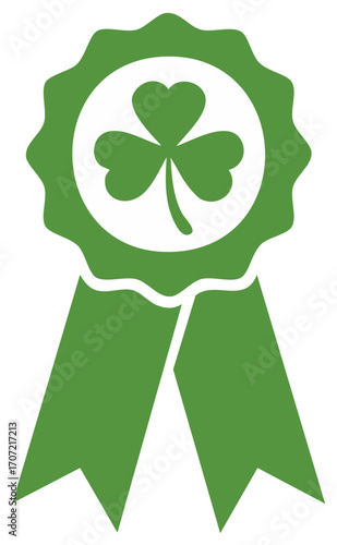 Green shamrock award ribbon icon symbol for St Patricks Day luck celebration