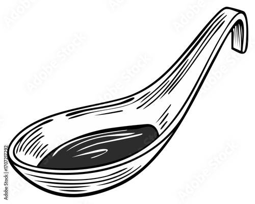 Vintage illustration of a spoon with liquid, a classic kitchen utensil design.