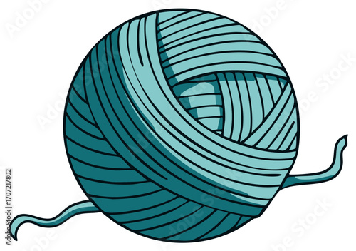 Cartoonish Turqoise Yarn Ball with Loose Ends for Arts and Crafts Projects