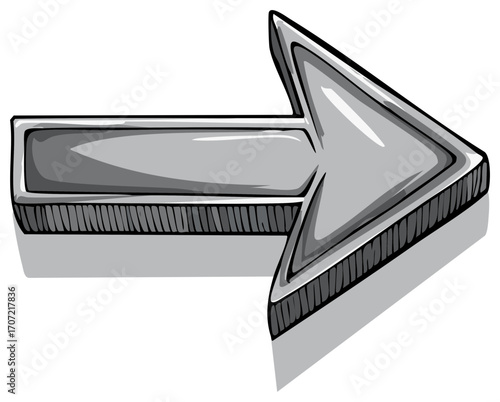 Vector illustration of a silver arrow pointing right, directional and informational element.