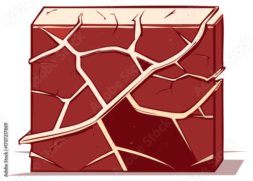 Cartoon brick wall illustration with cracks, damage, and weathered textured surface
