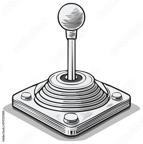 Vintage gaming joystick control stick with a spherical knob and a square base