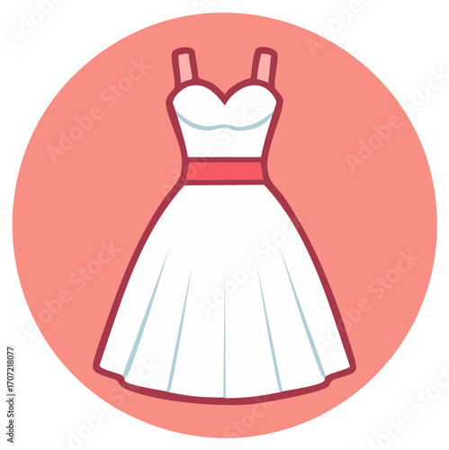 Elegant White Wedding Dress with Pink Sash: Bride's Outfit, Festive Attire Icon